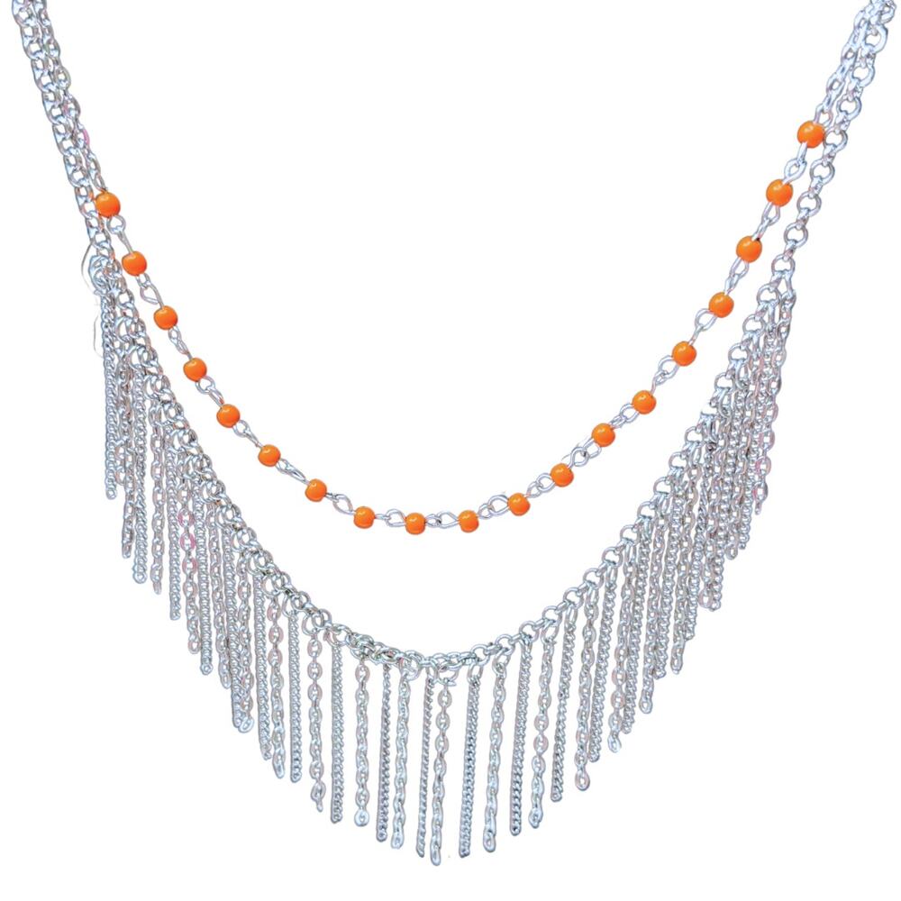 Paparazzi Fierce in Fringe Necklace Dangle Drop Earrings Set Silver Orange New
